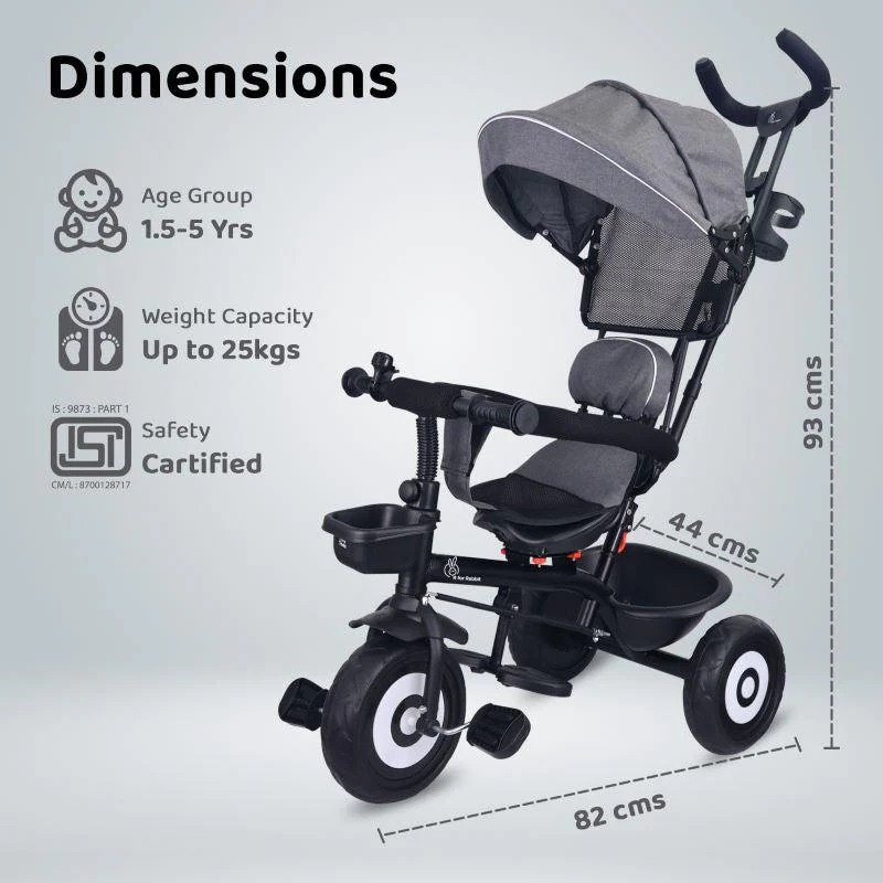 Tiny Toes T40 Ace Tricycle With Personalized Name Plate - Grey Black - Image 7