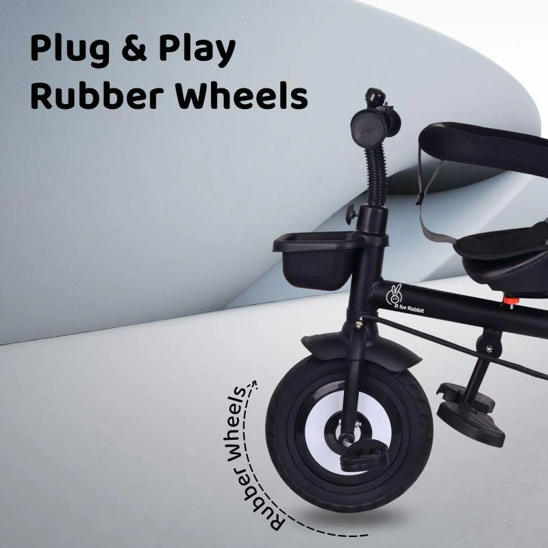 Tiny Toes T40 Plus Tricycle - Rubber Wheels, 360 Rotatable Seat, Adjustable Canopy, Parental Control, Front & Rear Baskets, 1.5-5 years - Grey Black - Image 2
