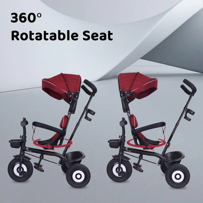 Tiny Toes T40 Plus Tricycle - Rubber Wheels, 360 Rotatable Seat, Adjustable Canopy, Parental Control, Front & Rear Baskets, 1.5-5 years - Maroon Black - Image 3
