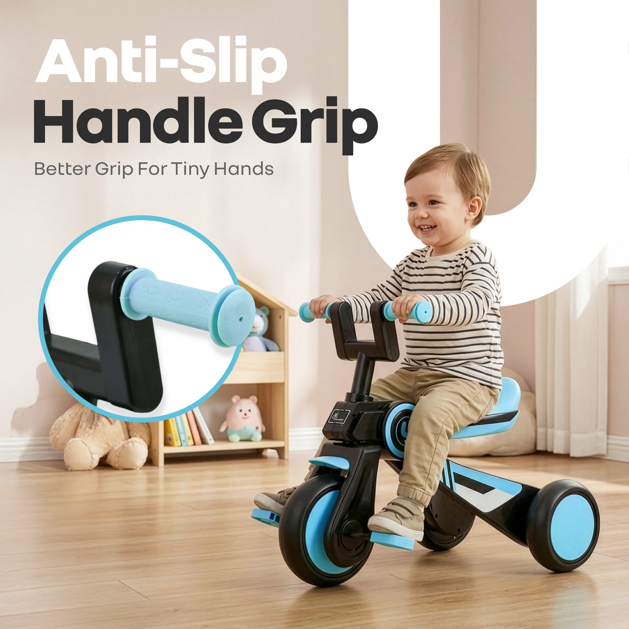 Tiny Toes Y Ace Kids Tricycle for 2–5 Years – BIS Certified Baby Tricycle with Sturdy Frame, Anti-Slip Handlebars, Wide Comfortable Seat & Smooth Wheels for Safe & Fun Riding (Upto 25 kg) - Blue Black - Image 5