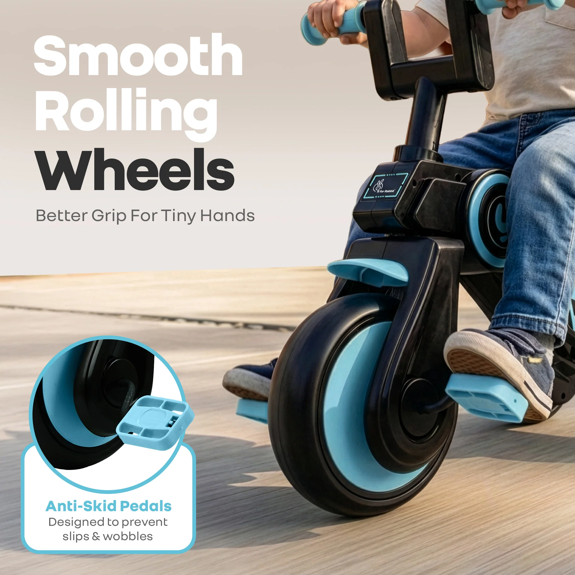 Tiny Toes Y Ace Kids Tricycle for 2–5 Years – BIS Certified Baby Tricycle with Sturdy Frame, Anti-Slip Handlebars, Wide Comfortable Seat & Smooth Wheels for Safe & Fun Riding (Upto 25 kg) - Blue Black - Image 6