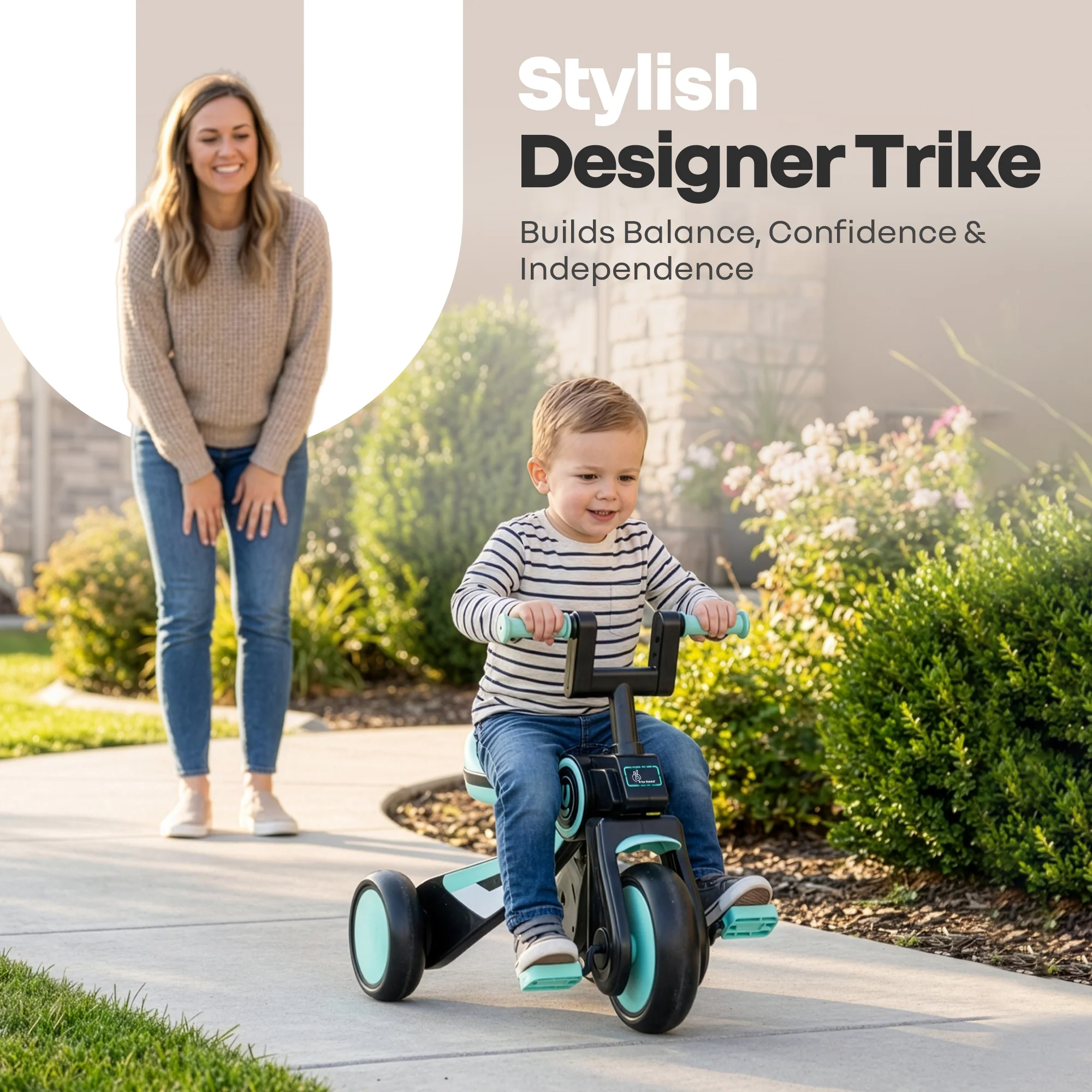 Tiny Toes Y Ace Kids Tricycle for 2–5 Years – BIS Certified Baby Tricycle with Sturdy Frame, Anti-Slip Handlebars, Wide Comfortable Seat & Smooth Wheels for Safe & Fun Riding (Upto 25 kg) - Sea Green Black - Image 2