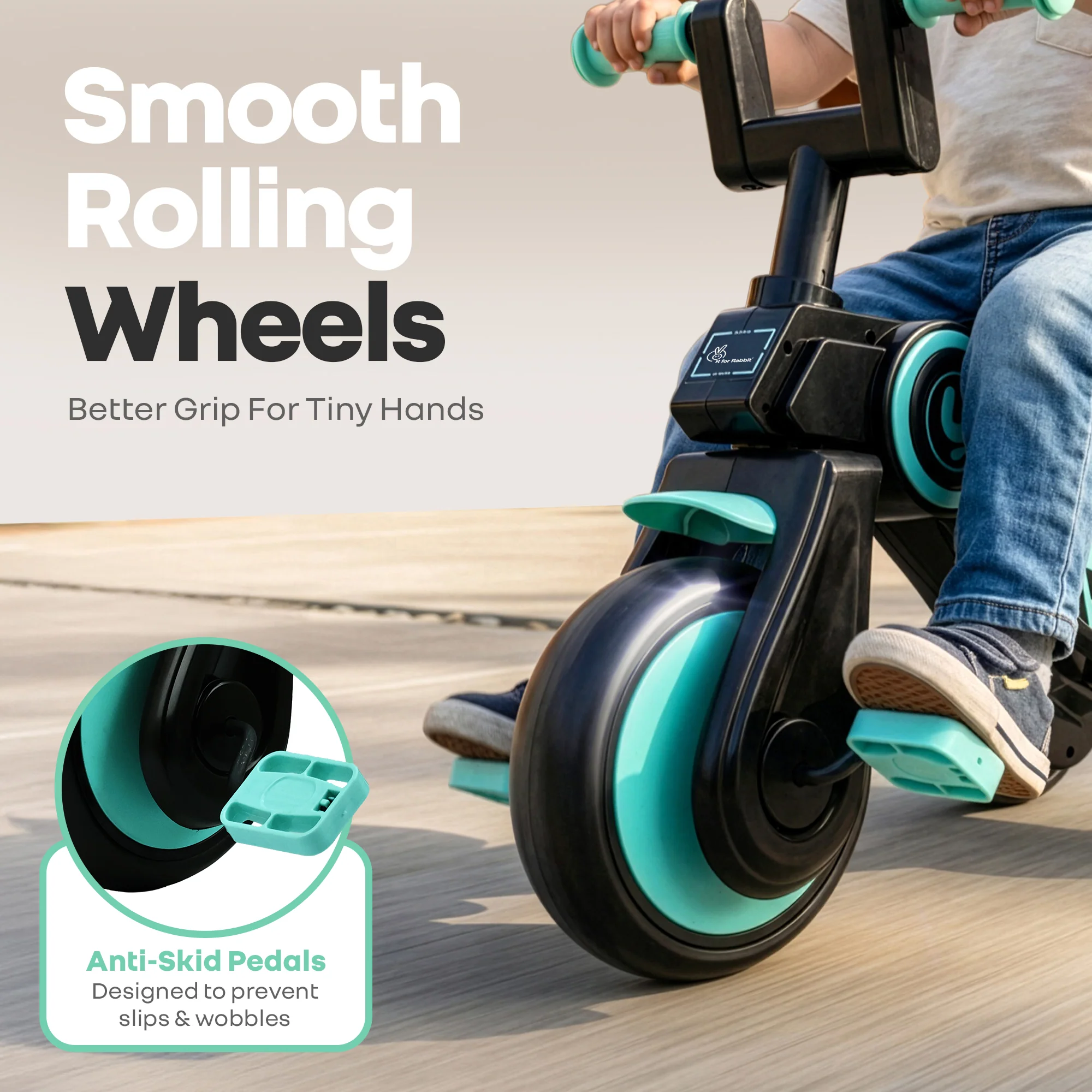 Tiny Toes Y Ace Kids Tricycle for 2–5 Years – BIS Certified Baby Tricycle with Sturdy Frame, Anti-Slip Handlebars, Wide Comfortable Seat & Smooth Wheels for Safe & Fun Riding (Upto 25 kg) - Sea Green Black - Image 6