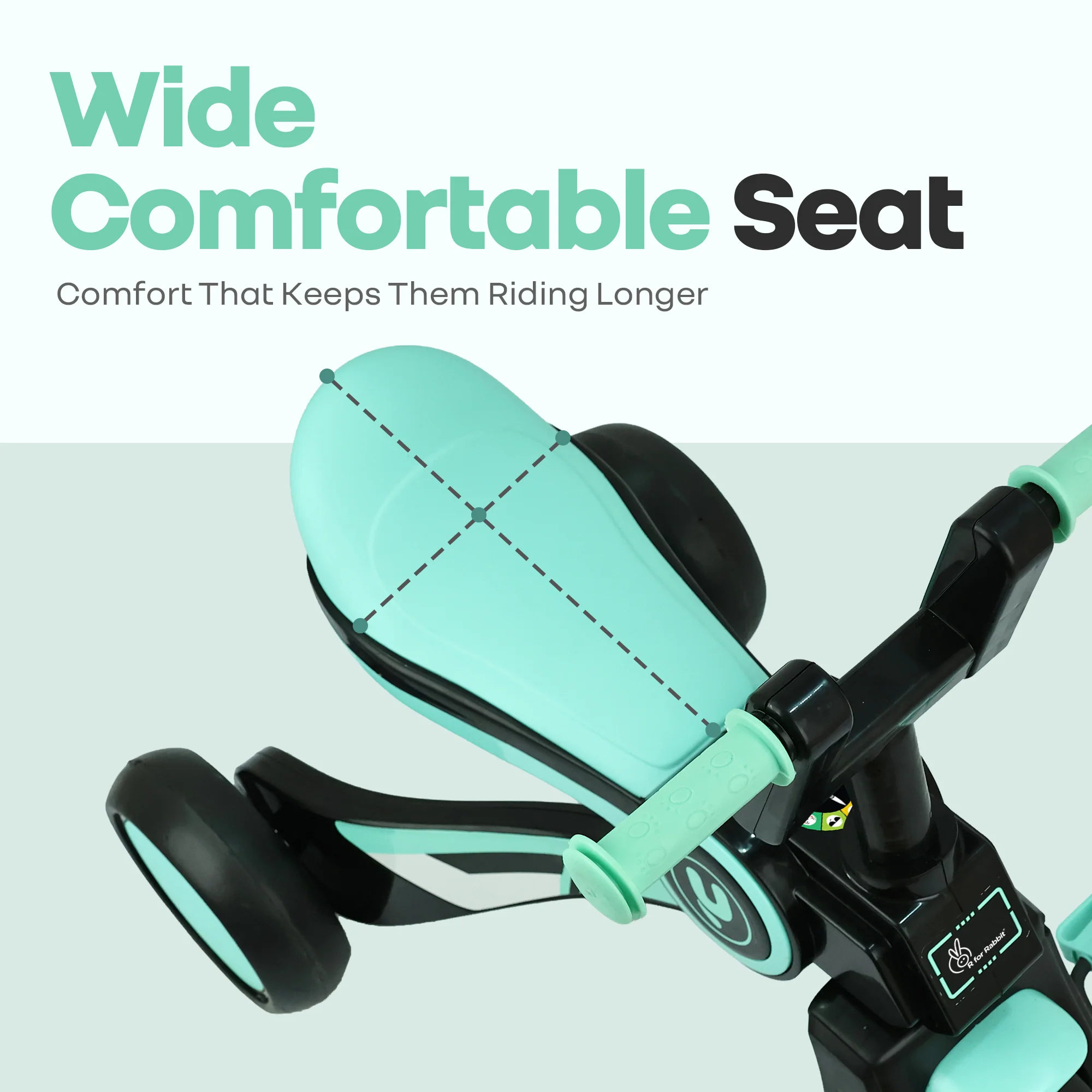 Tiny Toes Y Ace Kids Tricycle for 2–5 Years – BIS Certified Baby Tricycle with Sturdy Frame, Anti-Slip Handlebars, Wide Comfortable Seat & Smooth Wheels for Safe & Fun Riding (Upto 25 kg) - Sea Green Black - Image 7