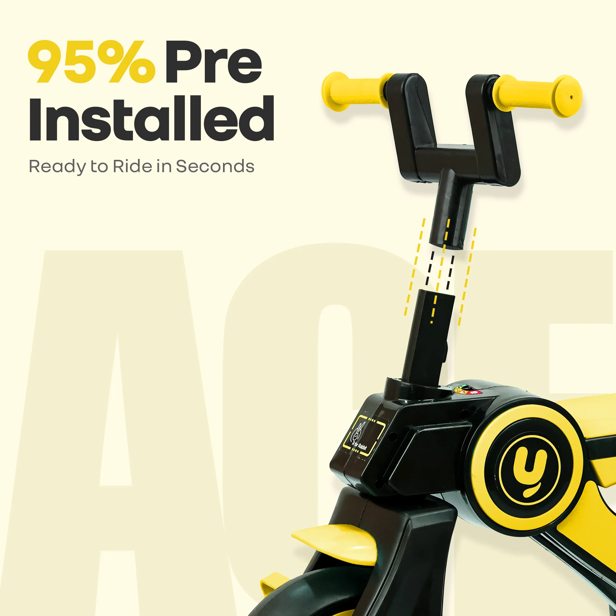 Tiny Toes Y Ace Kids Tricycle for 2–5 Years – BIS Certified Baby Tricycle with Sturdy Frame, Anti-Slip Handlebars, Wide Comfortable Seat & Smooth Wheels for Safe & Fun Riding (Upto 25 kg) - Yellow Black - Image 4