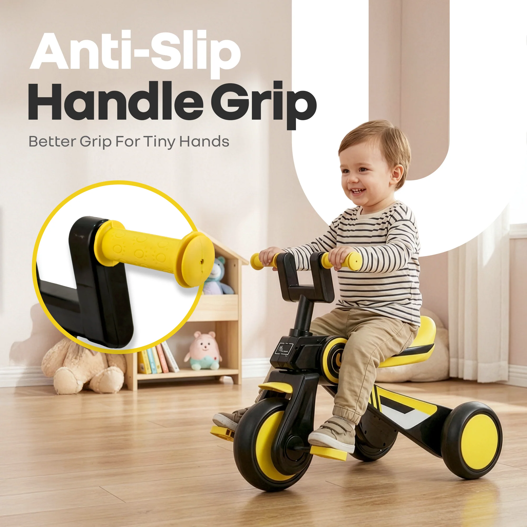 Tiny Toes Y Ace Kids Tricycle for 2–5 Years – BIS Certified Baby Tricycle with Sturdy Frame, Anti-Slip Handlebars, Wide Comfortable Seat & Smooth Wheels for Safe & Fun Riding (Upto 25 kg) - Yellow Black - Image 5