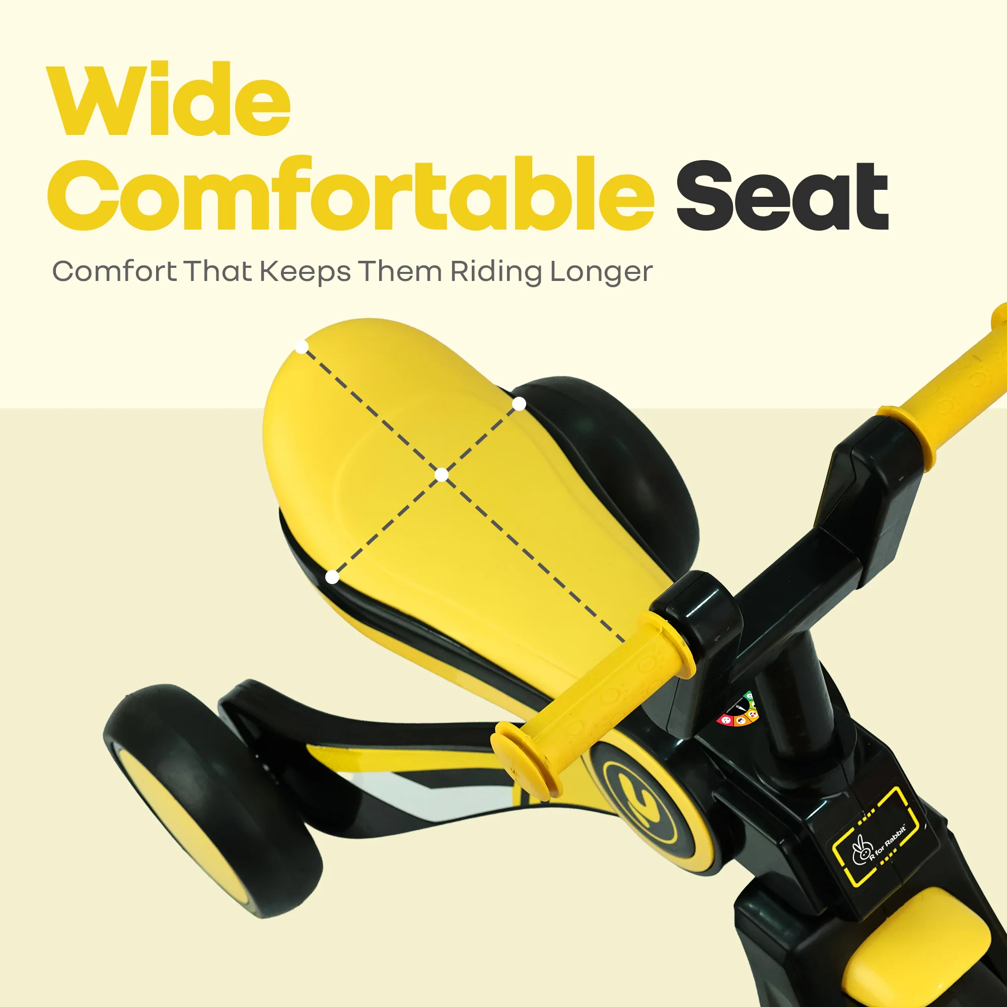 Tiny Toes Y Ace Kids Tricycle for 2–5 Years – BIS Certified Baby Tricycle with Sturdy Frame, Anti-Slip Handlebars, Wide Comfortable Seat & Smooth Wheels for Safe & Fun Riding (Upto 25 kg) - Yellow Black - Image 7