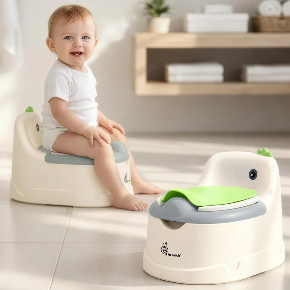 Tiny Tots Dino BPA-Free Potty Training Toilet Seat For Baby With Cushion - White Green