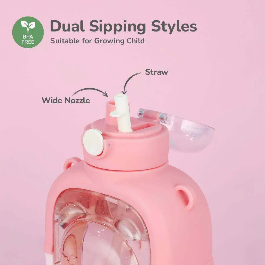 Tritan Baloo Straw Sipper Bottle 1000ml BPA free Tritan Material with Silicone Straw - Pink - Image 6