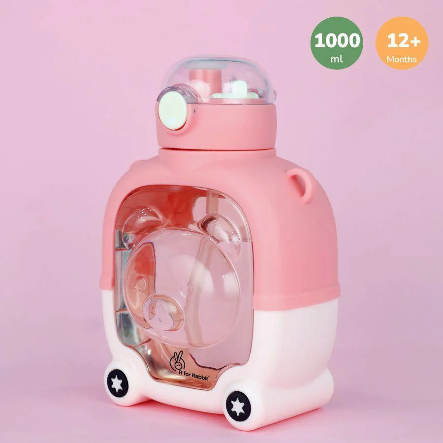 Tritan Baloo Straw Sipper Bottle 1000ml BPA free Tritan Material with Silicone Straw - Pink - Image 7