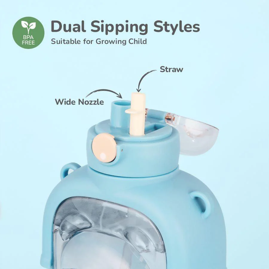 Tritan Baloo Straw Sipper Bottle 1000ml BPA free Tritan Material with Silicone Straw - Blue - Image 6