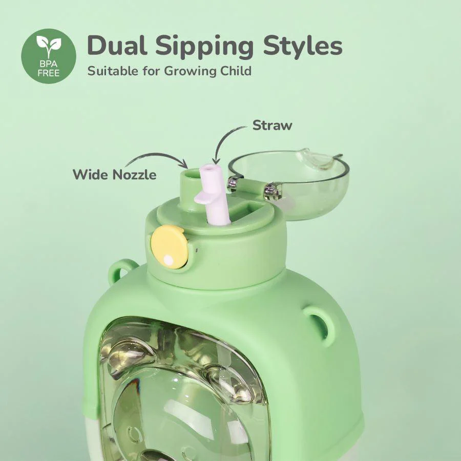 Tritan Baloo Straw Sipper Bottle 1000ml BPA free Tritan Material with Silicone Straw - Green - Image 6