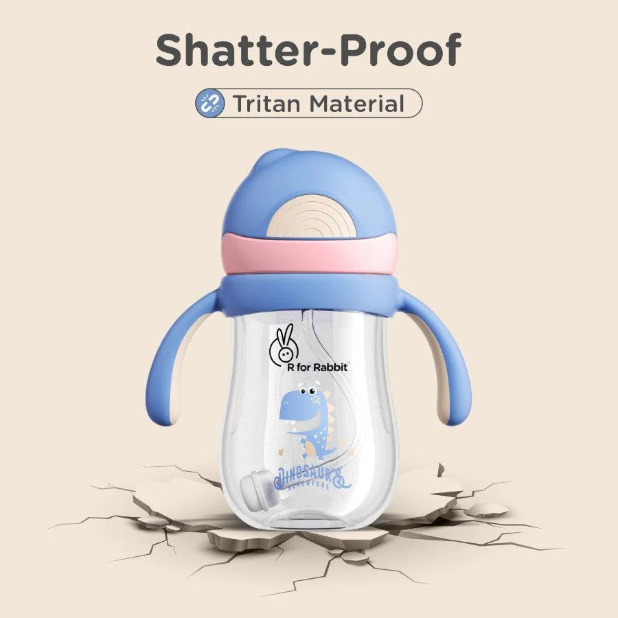 Tritan Dino Straw Sipper Bottle for kids 320ml - Pink Blue - Image 3