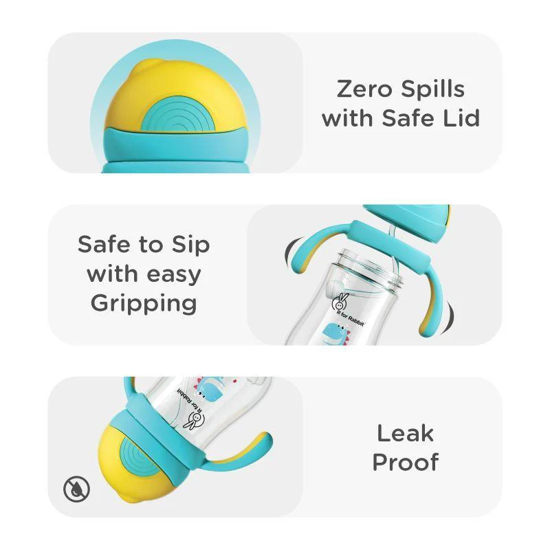 Tritan Dino Straw Sipper Bottle for kids 320ml - Yellow Blue - Image 7