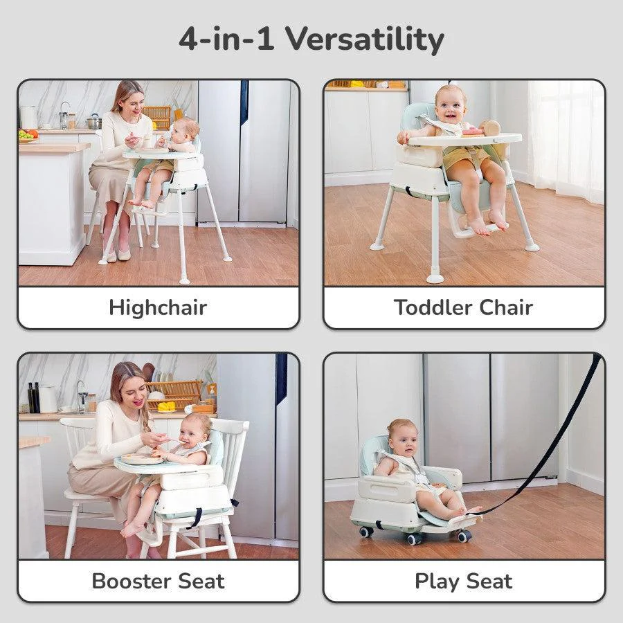 Truffle High Chair For Kids 4-in-1 Convertible Scratch Proof & Anti-Skid Rubber Base High Chair - Sea Green - Image 2