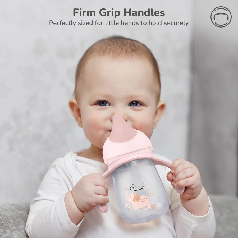 Trunky Baby Straw Sipper Bottle 320ml With Safe BPA free PP Material - Peach Pink - Image 5