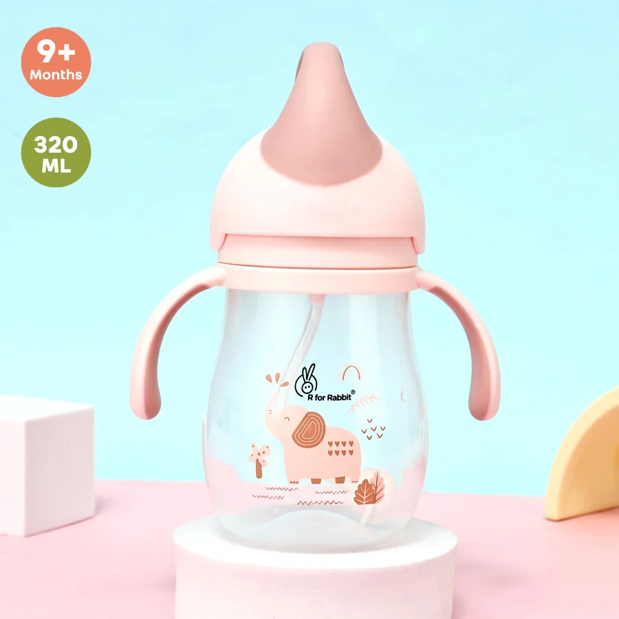 Trunky Baby Straw Sipper Bottle 320ml With Safe BPA free PP Material - Peach Pink - Image 6