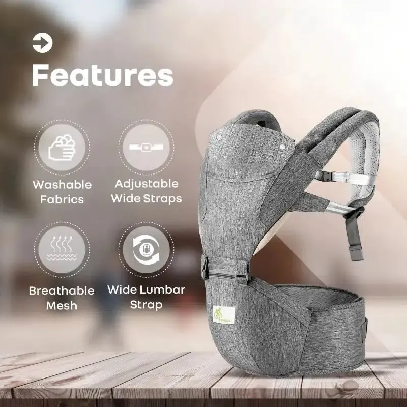 Upsy Daisy Cool Baby Carrier - Multi-Positional Versatility, Detachable cap, Breathable Fabric - Grey - Image 3