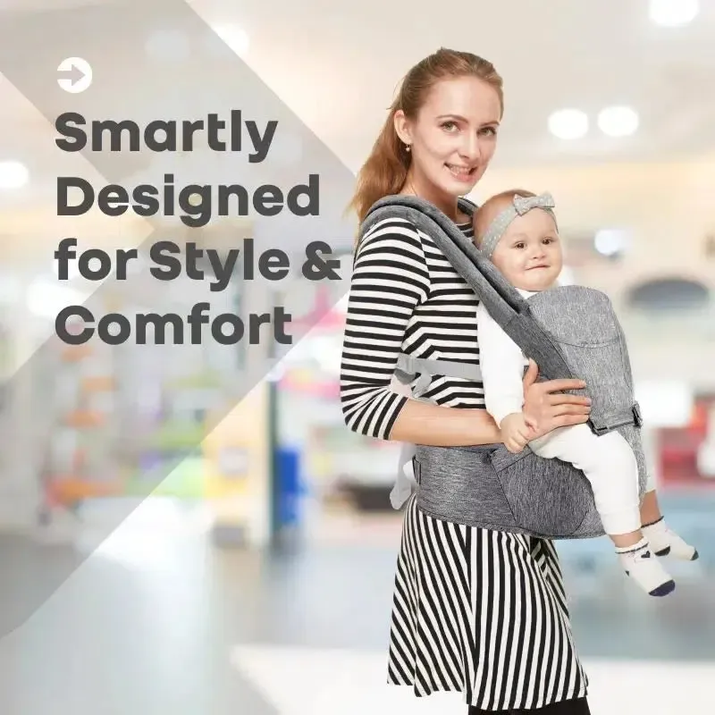 Upsy Daisy Cool Baby Carrier - Multi-Positional Versatility, Detachable cap, Breathable Fabric - Grey - Image 6