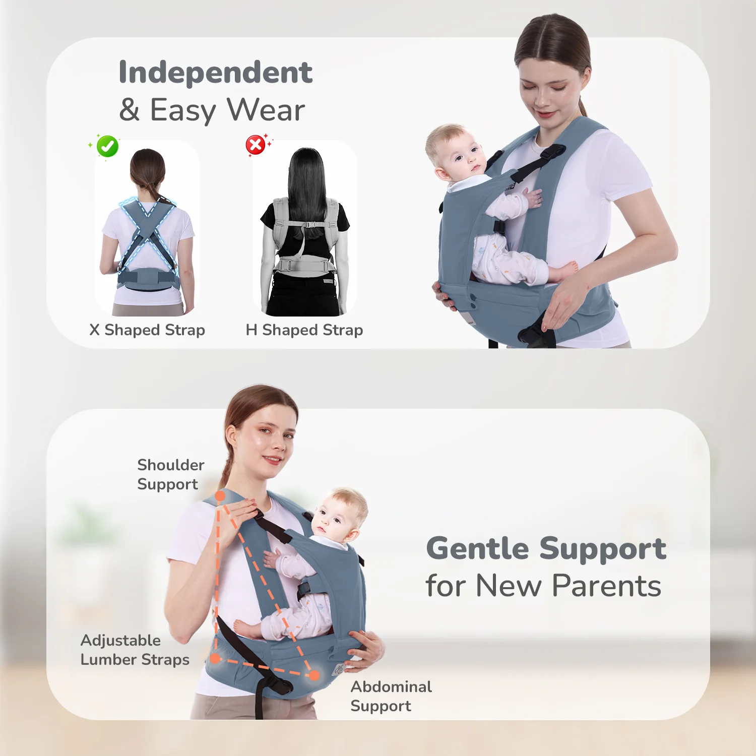 Upsy Daisy Cozy Ergonomic 5-in-1 Hip Sit Baby Carrier for All-Day Comfort - Grey - Image 4
