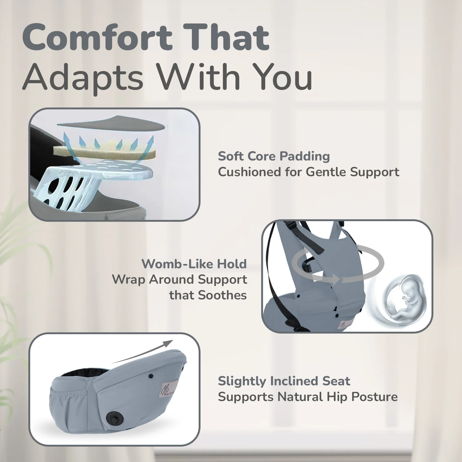 Upsy Daisy Cozy Ergonomic 5-in-1 Hip Sit Baby Carrier for All-Day Comfort - Grey - Image 7