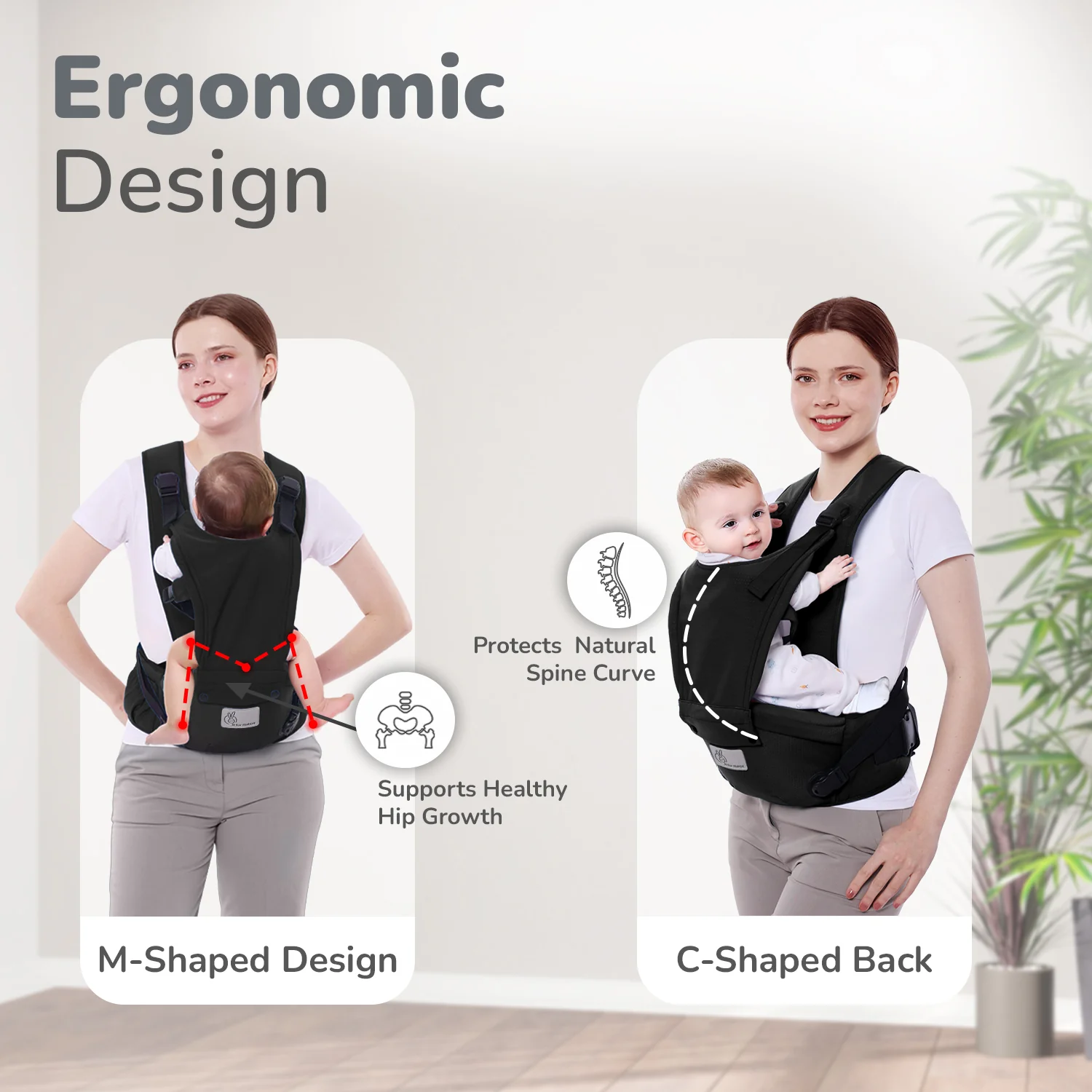 Upsy Daisy Cozy Ergonomic 5-in-1 Hip Sit Baby Carrier for All-Day Comfort - Black - Image 3