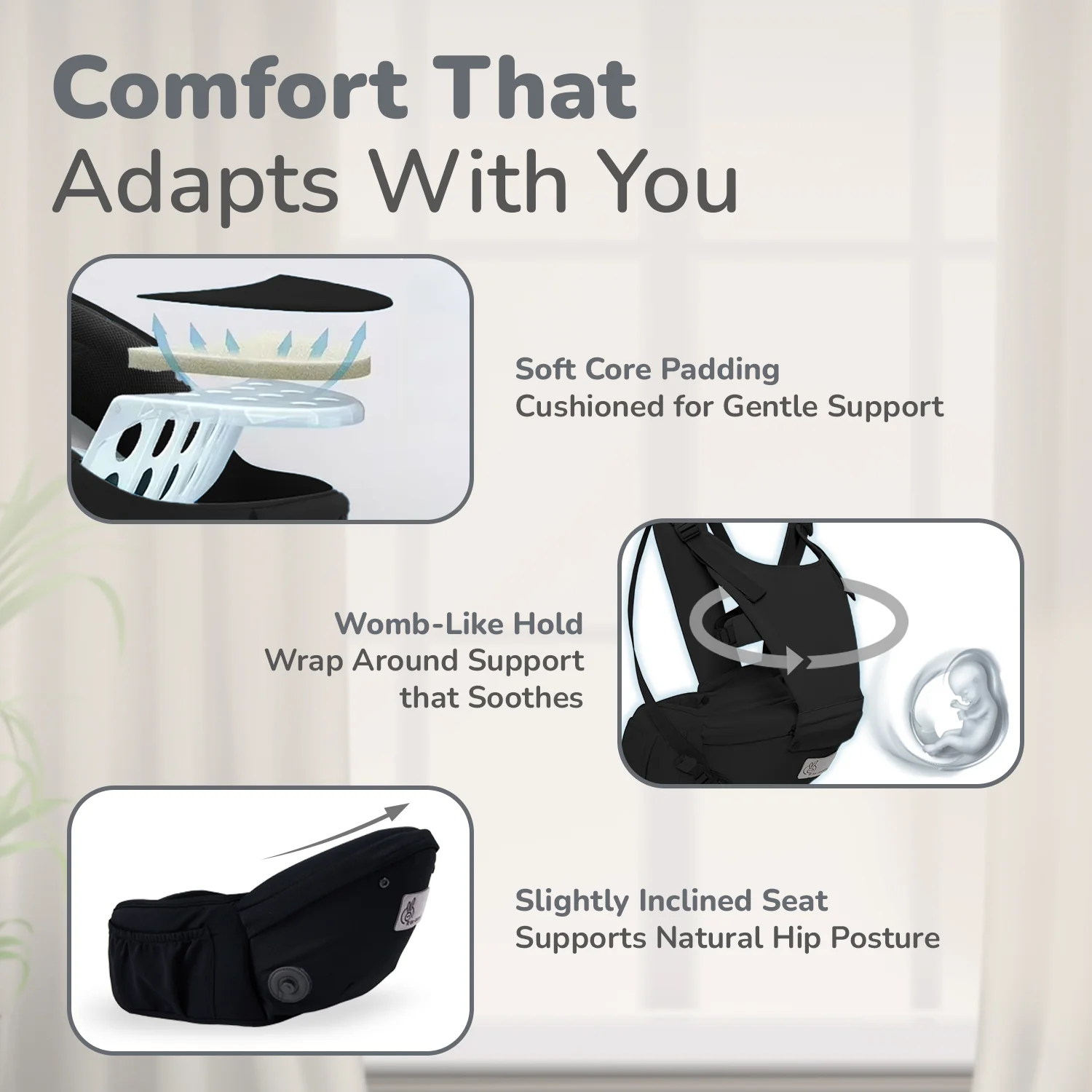 Upsy Daisy Cozy Ergonomic 5-in-1 Hip Sit Baby Carrier for All-Day Comfort - Black - Image 7