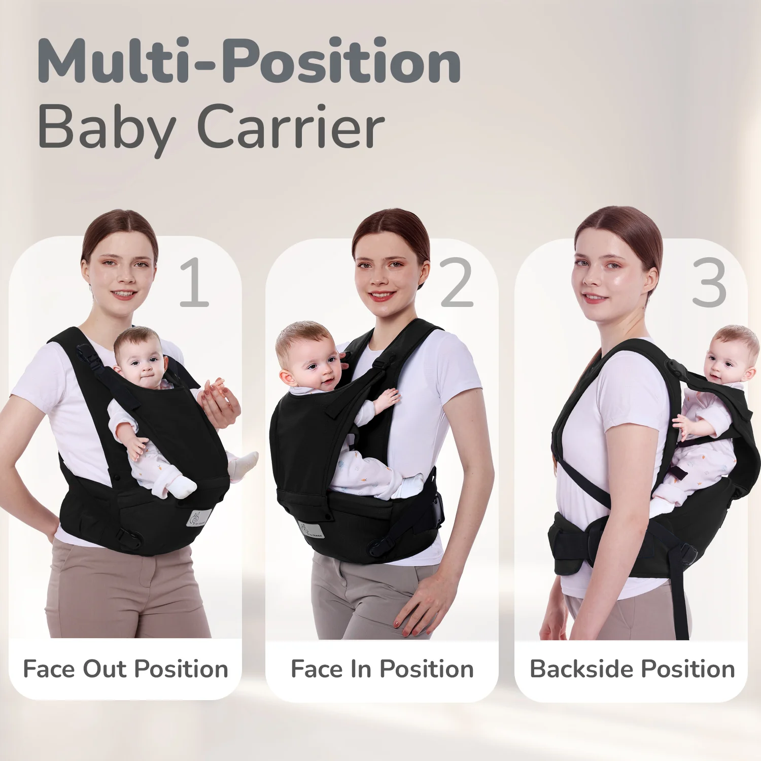 Upsy Daisy Cozy Ergonomic 5-in-1 Hip Sit Baby Carrier for All-Day Comfort - Black - Image 9