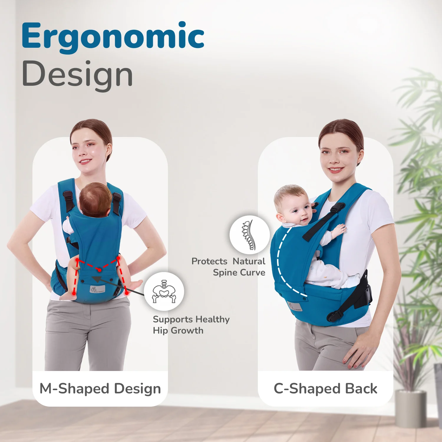 Upsy Daisy Cozy Ergonomic 5-in-1 Hip Sit Baby Carrier for All-Day Comfort - Denim Blue - Image 3