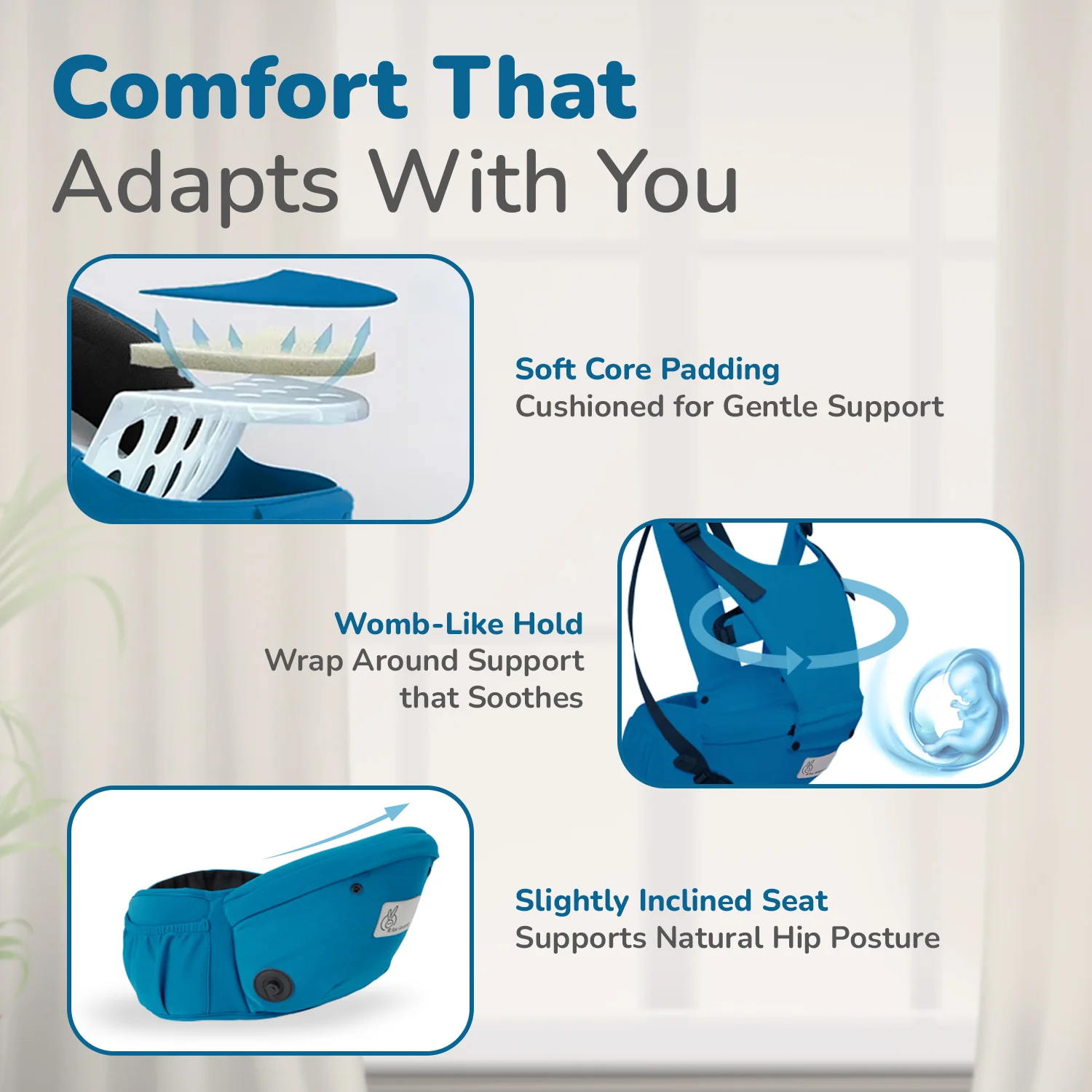 Upsy Daisy Cozy Ergonomic 5-in-1 Hip Sit Baby Carrier for All-Day Comfort - Denim Blue - Image 7
