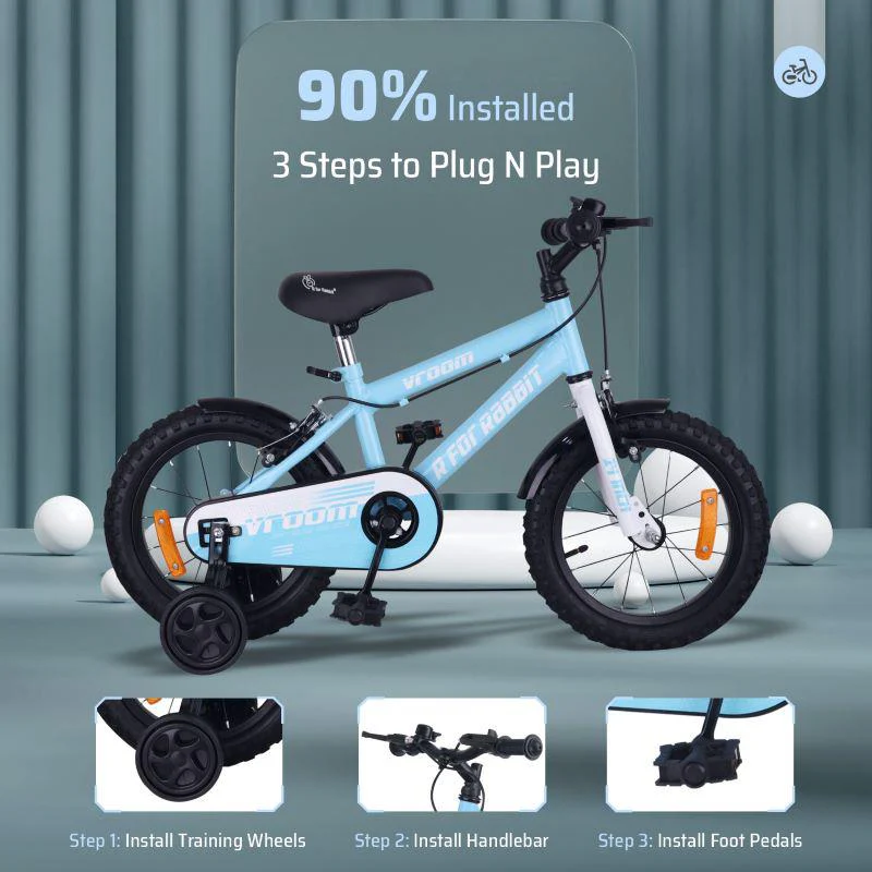 Vroom Bicycle For Kids 14 Inch With 90% Plug and Play For Ease of Installation - Lake Blue - Image 3