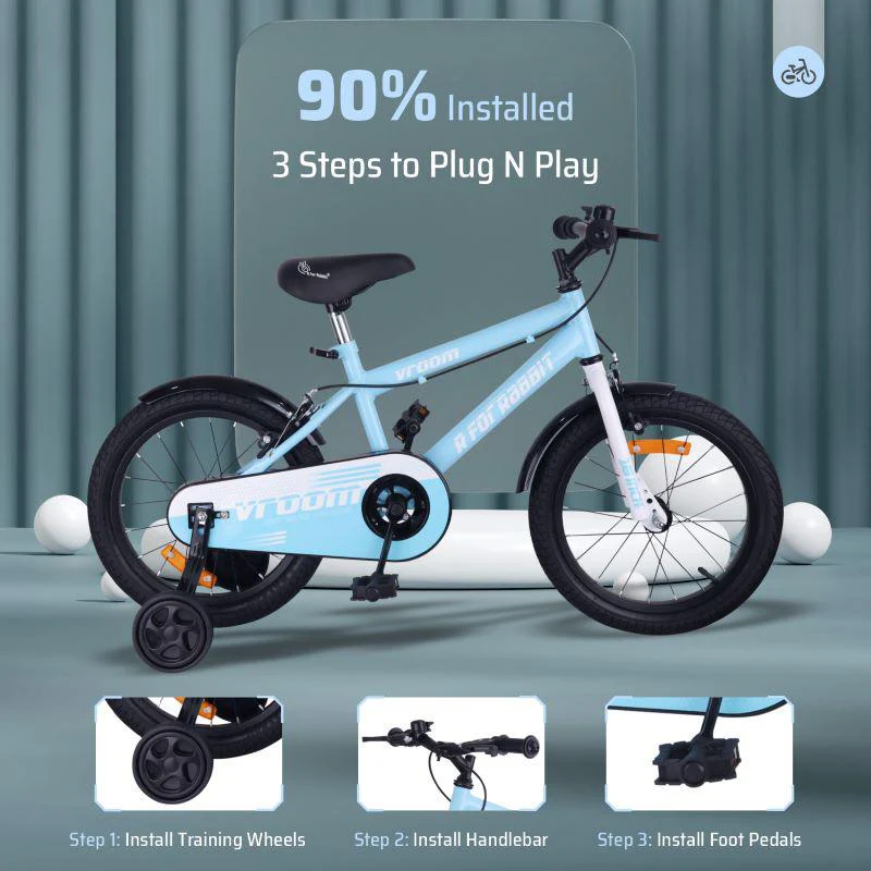 Vroom Bicycle For Kids 16 Inch With 90% Plug And Play For Ease Of Installation, Wide Training Wheels, Adjustable Seat, 4-7yrs, Upto 40kgs - Lake Blue - Image 3