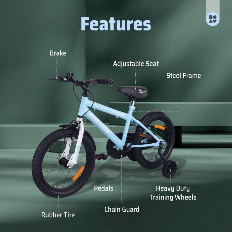 Vroom Bicycle For Kids 16 Inch With 90% Plug And Play For Ease Of Installation, Wide Training Wheels, Adjustable Seat, 4-7yrs, Upto 40kgs - Lake Blue - Image 5