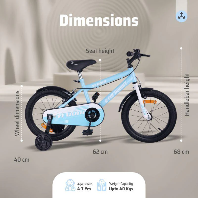 Vroom Bicycle For Kids 16 Inch With 90% Plug And Play For Ease Of Installation, Wide Training Wheels, Adjustable Seat, 4-7yrs, Upto 40kgs - Lake Blue - Image 6