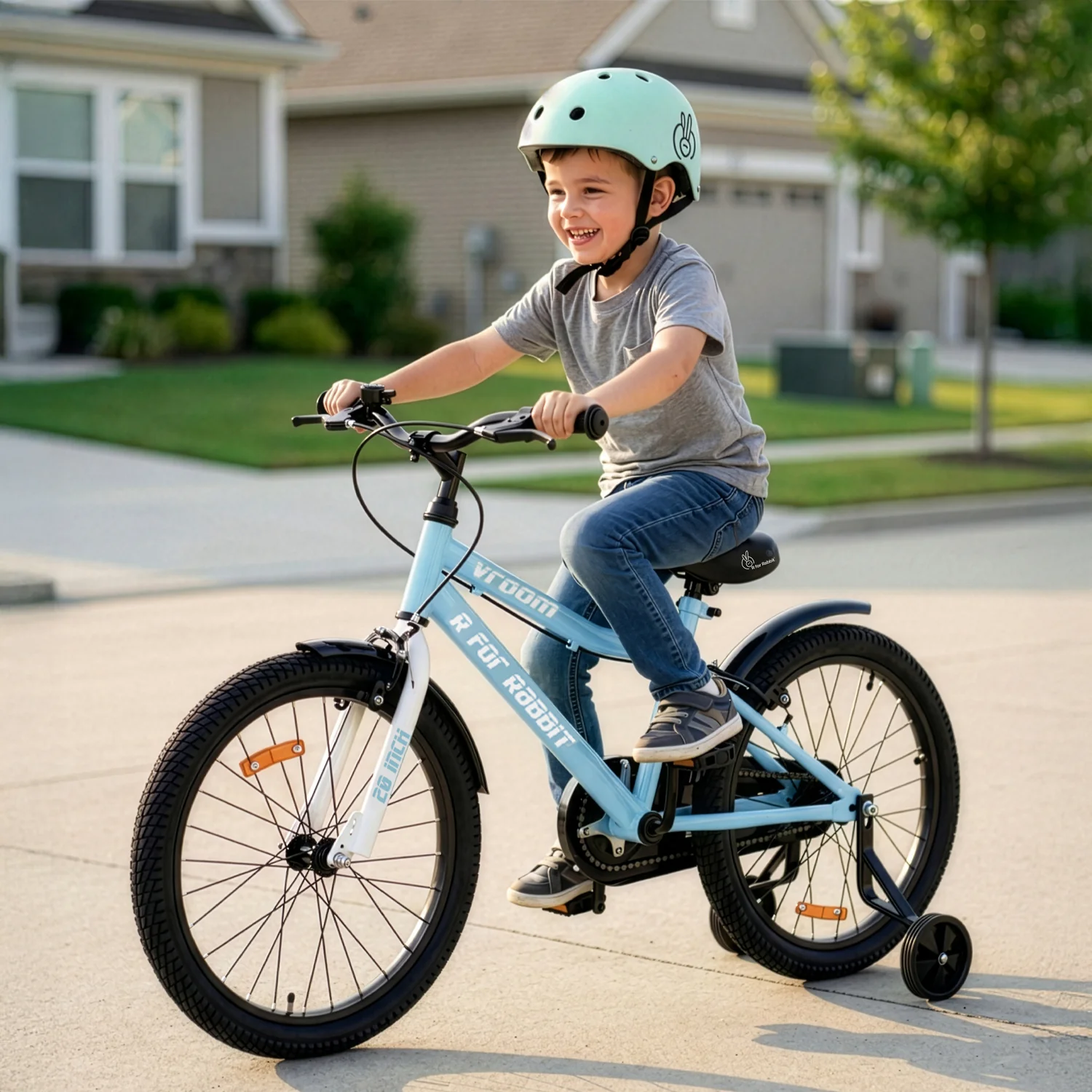 Vroom Bicycle For Kids 20 Inch With 90% Plug And Play For Ease Of Installation, Wide Training Wheels, Adjustable Seat, 7-10yrs, Upto 50kgs - Lake Blue
