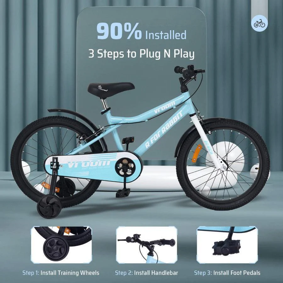 Vroom Bicycle For Kids 20 Inch With 90% Plug And Play For Ease Of Installation, Wide Training Wheels, Adjustable Seat, 7-10yrs, Upto 50kgs - Lake Blue - Image 2