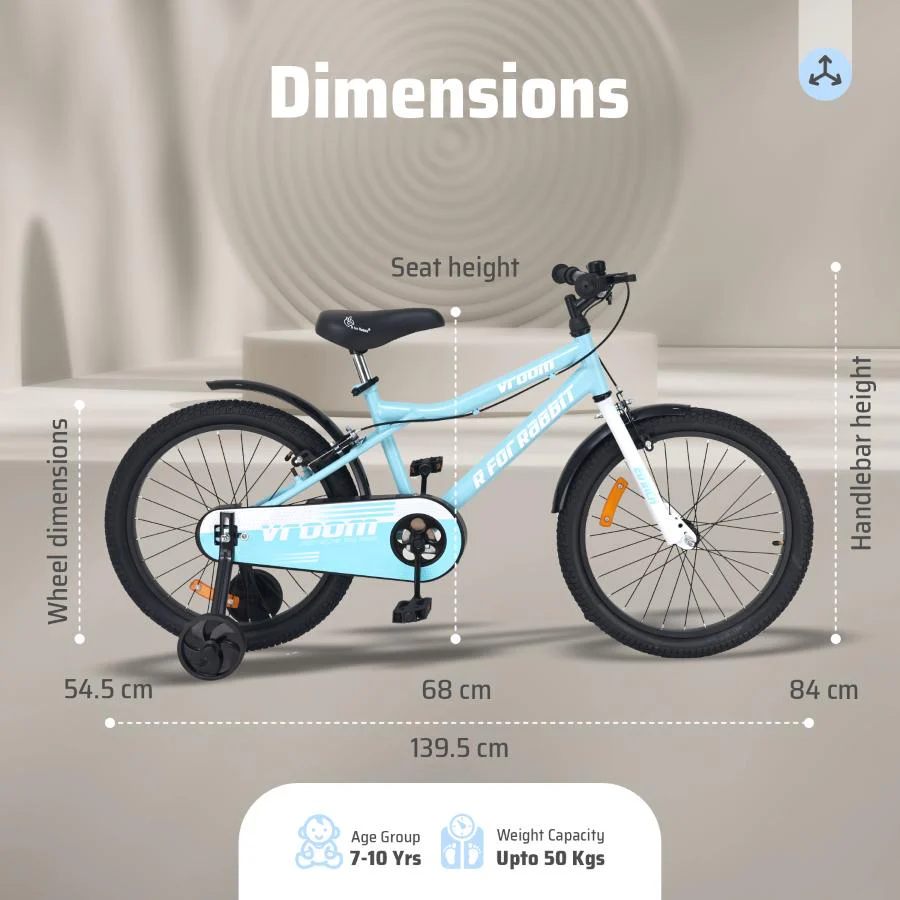 Vroom Bicycle For Kids 20 Inch With 90% Plug And Play For Ease Of Installation, Wide Training Wheels, Adjustable Seat, 7-10yrs, Upto 50kgs - Lake Blue - Image 8